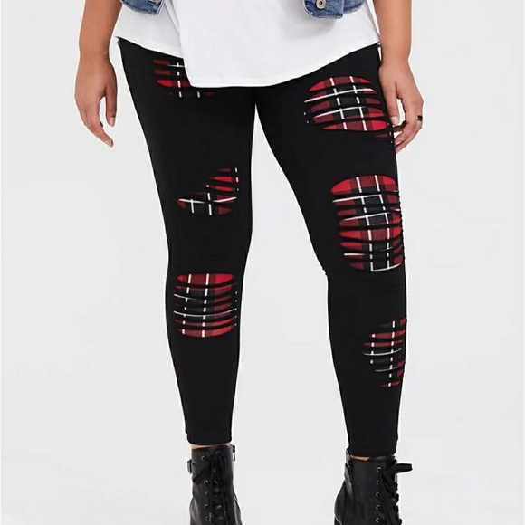 Torrid Pants - Torrid  tartan inserts black leggings size M,L